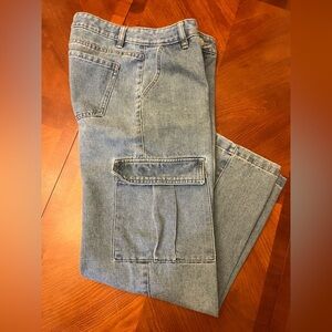 Revolve Women’s Denim Cargo Jeans High Waist Wide Leg 01